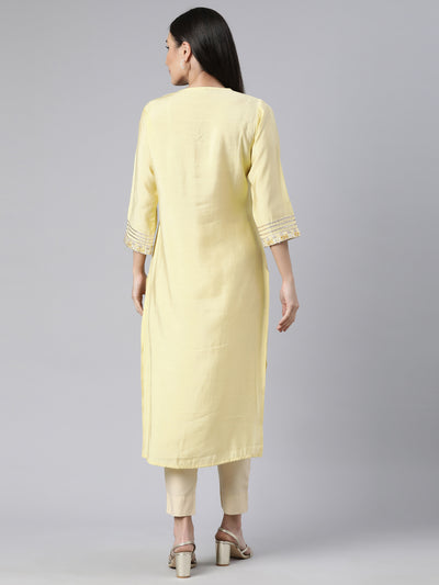 Neerus Yellow Regular Straight Solid Kurtas