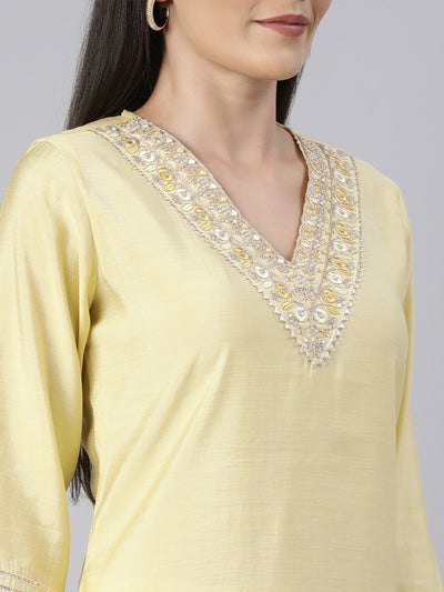 Neerus Yellow Regular Straight Solid Kurtas