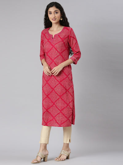 Neerus Pink Straight Casual Bandhani Straight Kurtas