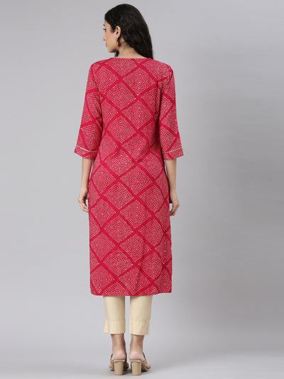 Neerus Pink Straight Casual Bandhani Straight Kurtas