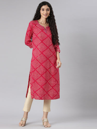 Neerus Pink Straight Casual Bandhani Straight Kurtas