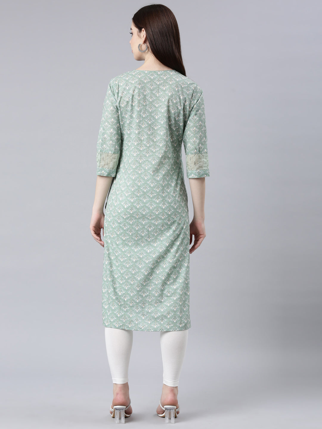 Neerus Green Straight Casual Floral Straight Kurtas