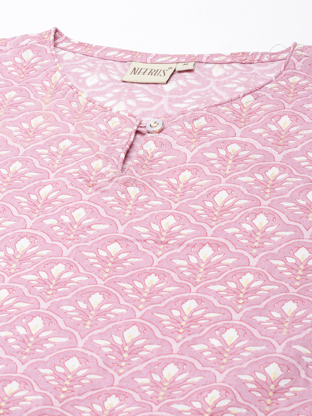 Neerus Pink Straight Casual Floral Straight Kurtas