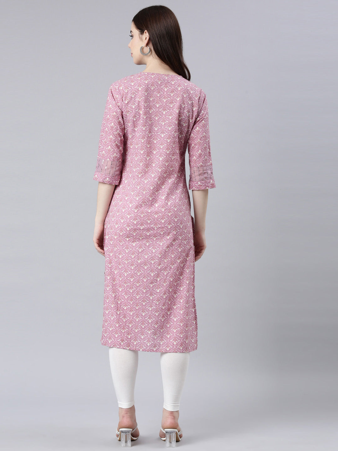 Neerus Pink Straight Casual Floral Straight Kurtas