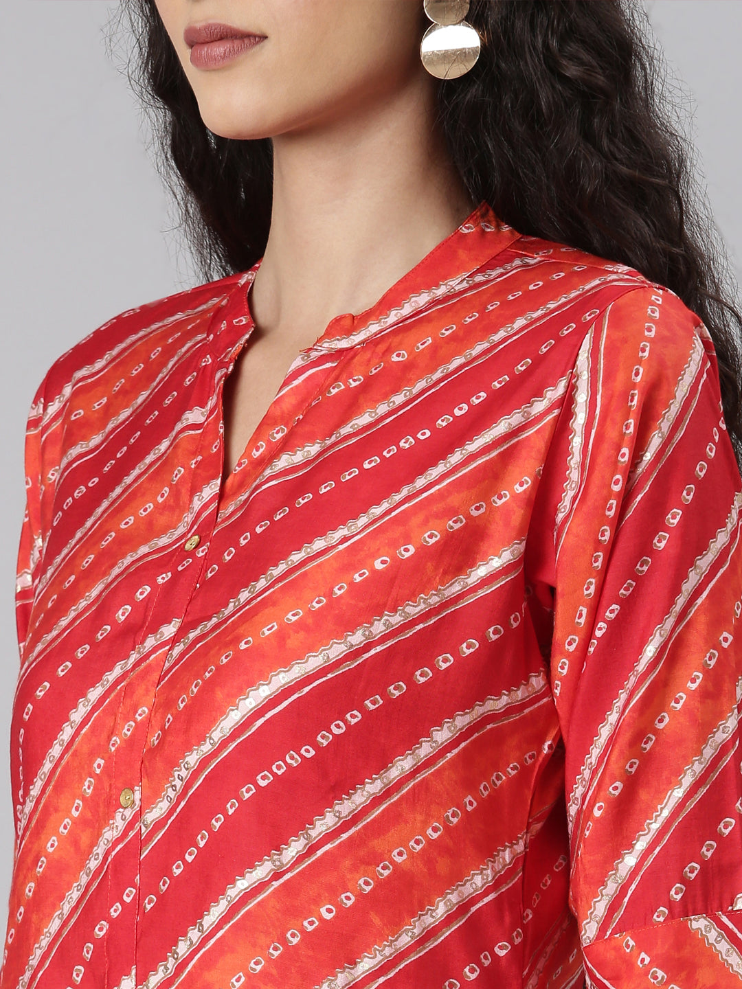 Neerus Orange Straight Casual Striped Straight Kurtas