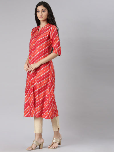 Neerus Orange Straight Casual Striped Straight Kurtas