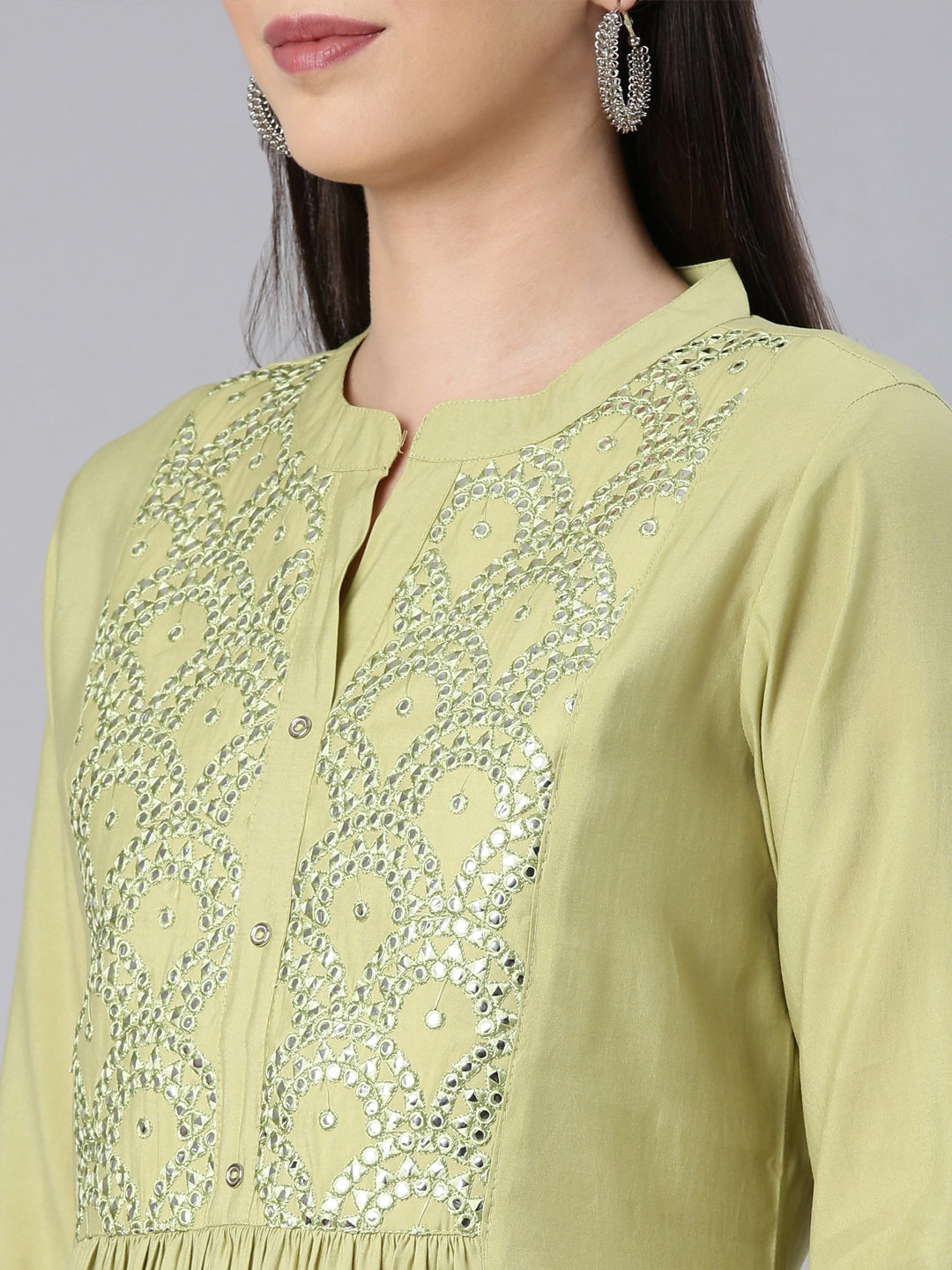 Neerus Green Straight Casual Solid Anarkali Kurtas