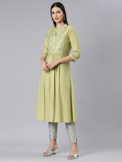 Neerus Green Straight Casual Solid Anarkali Kurtas