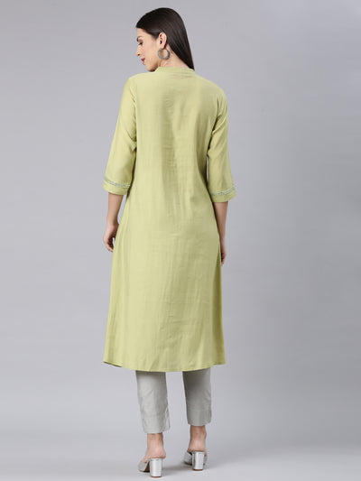 Neerus Green Straight Casual Solid Anarkali Kurtas