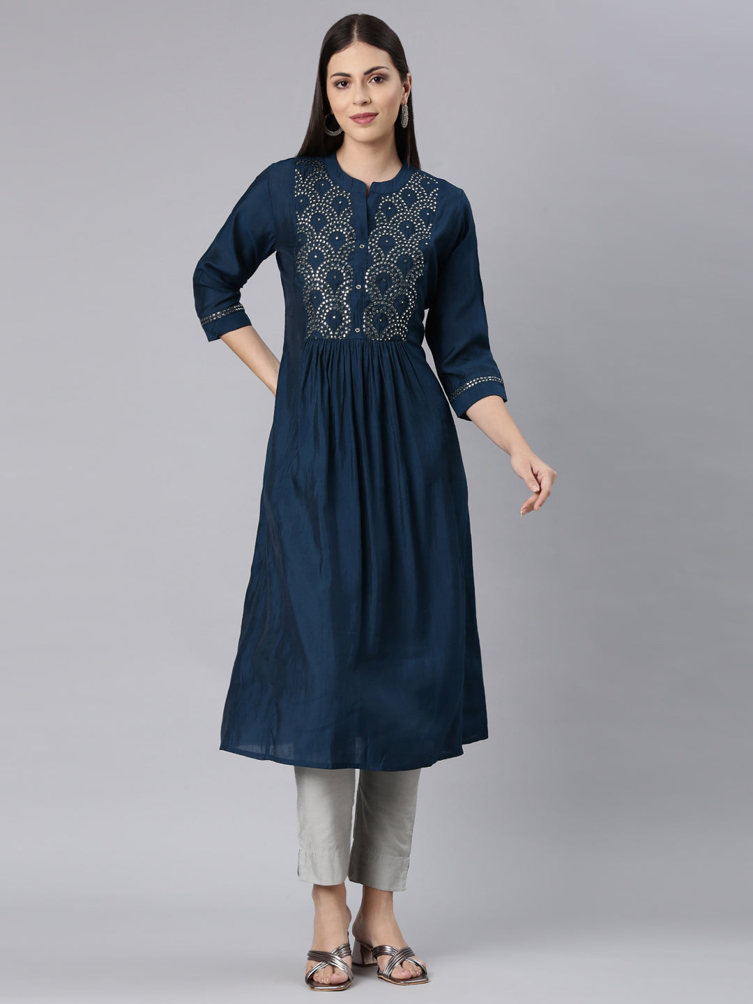 Neerus Blue Straight Casual Solid Anarkali Kurtas