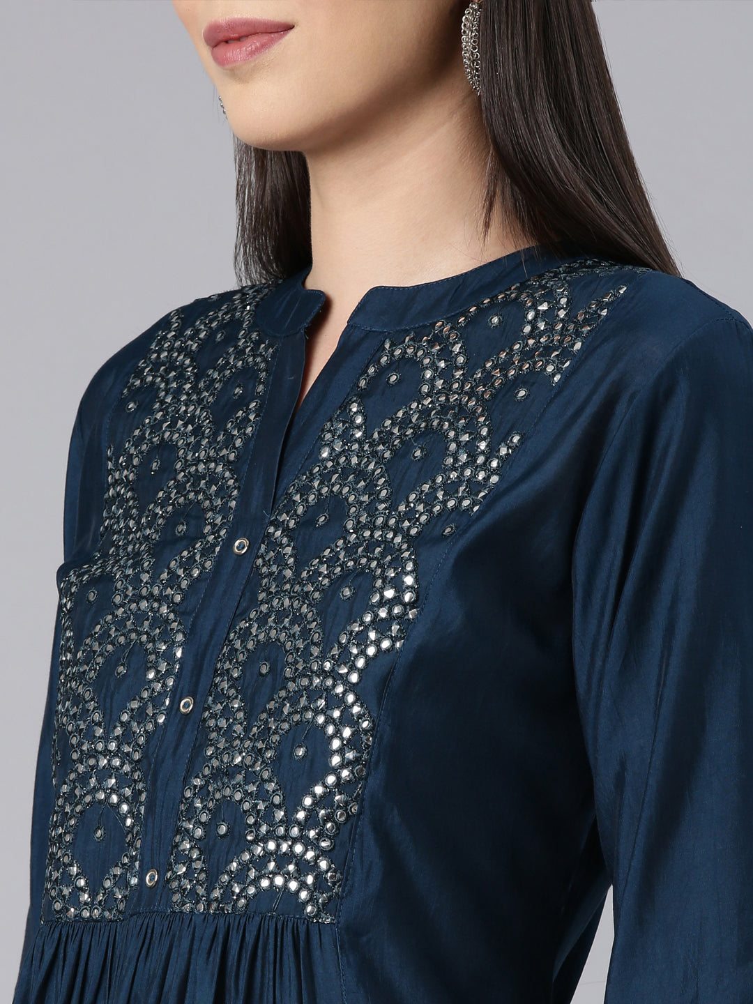 Neerus Blue Straight Casual Solid Anarkali Kurtas