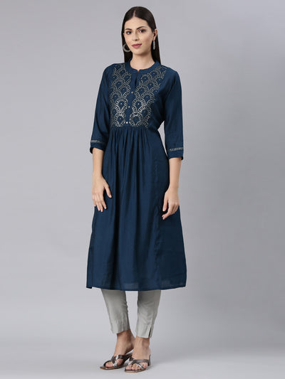 Neerus Blue Straight Casual Solid Anarkali Kurtas