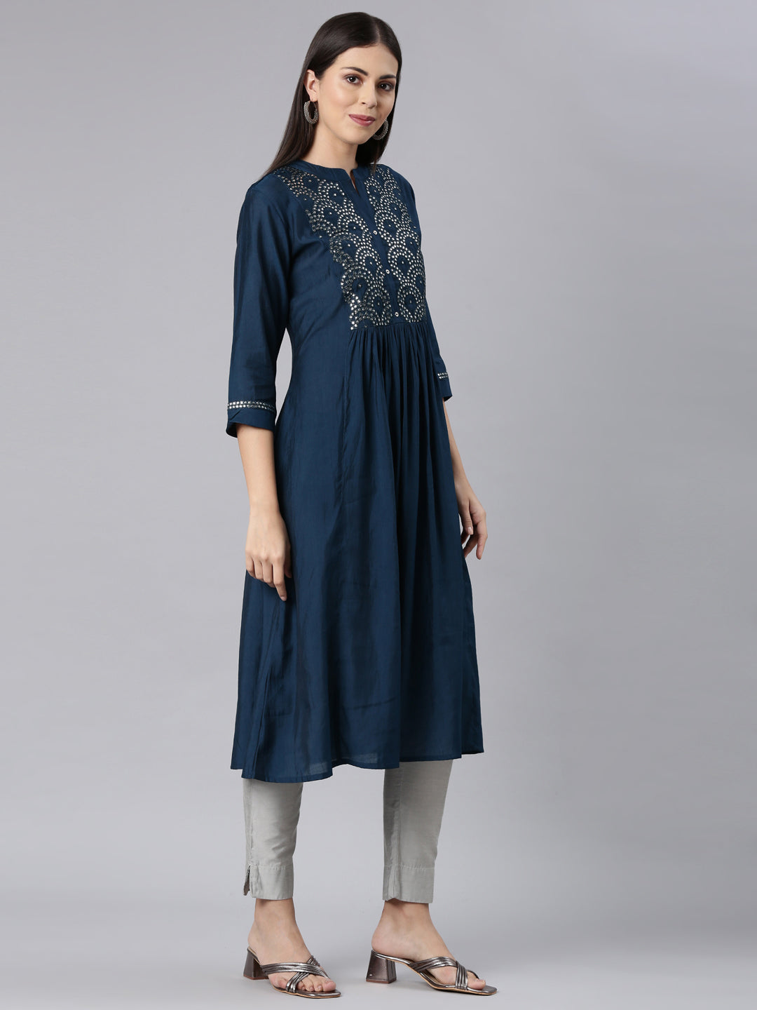 Neerus Blue Straight Casual Solid Anarkali Kurtas