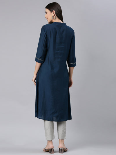 Neerus Blue Straight Casual Solid Anarkali Kurtas