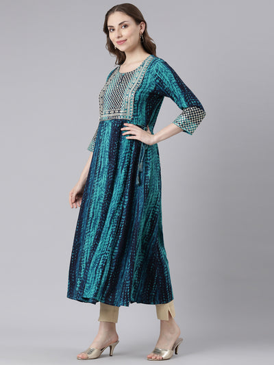 Neerus Green Rayonn Curved Casual Ethnic Motifs Anarkali Kurtas.