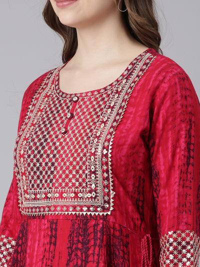 Neerus Pink Rayon Curved Casual Ethnic Motifs Anarkali Kurtas.