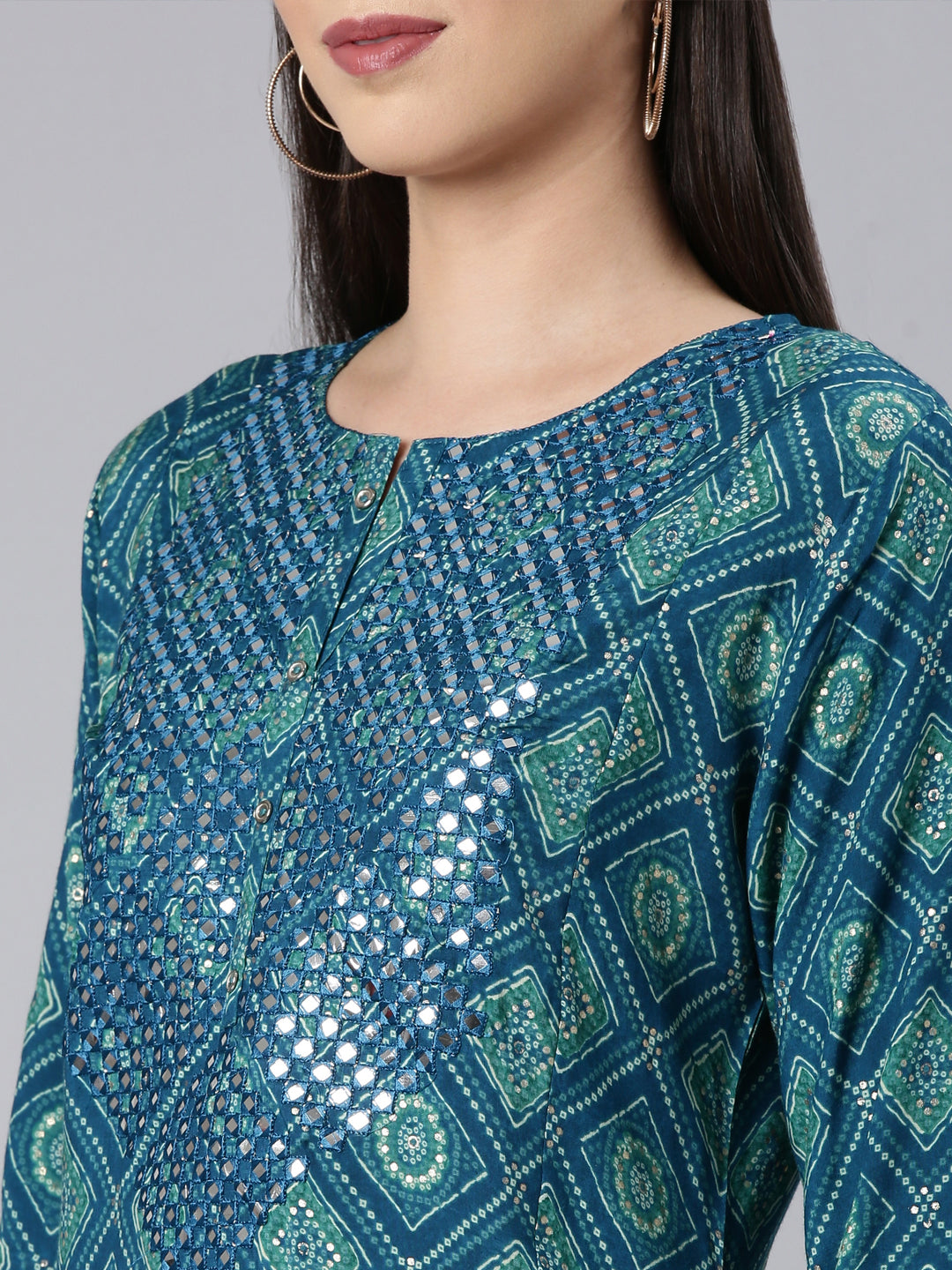 Neerus Blue Straight Casual Bandhani Straight Kurtas