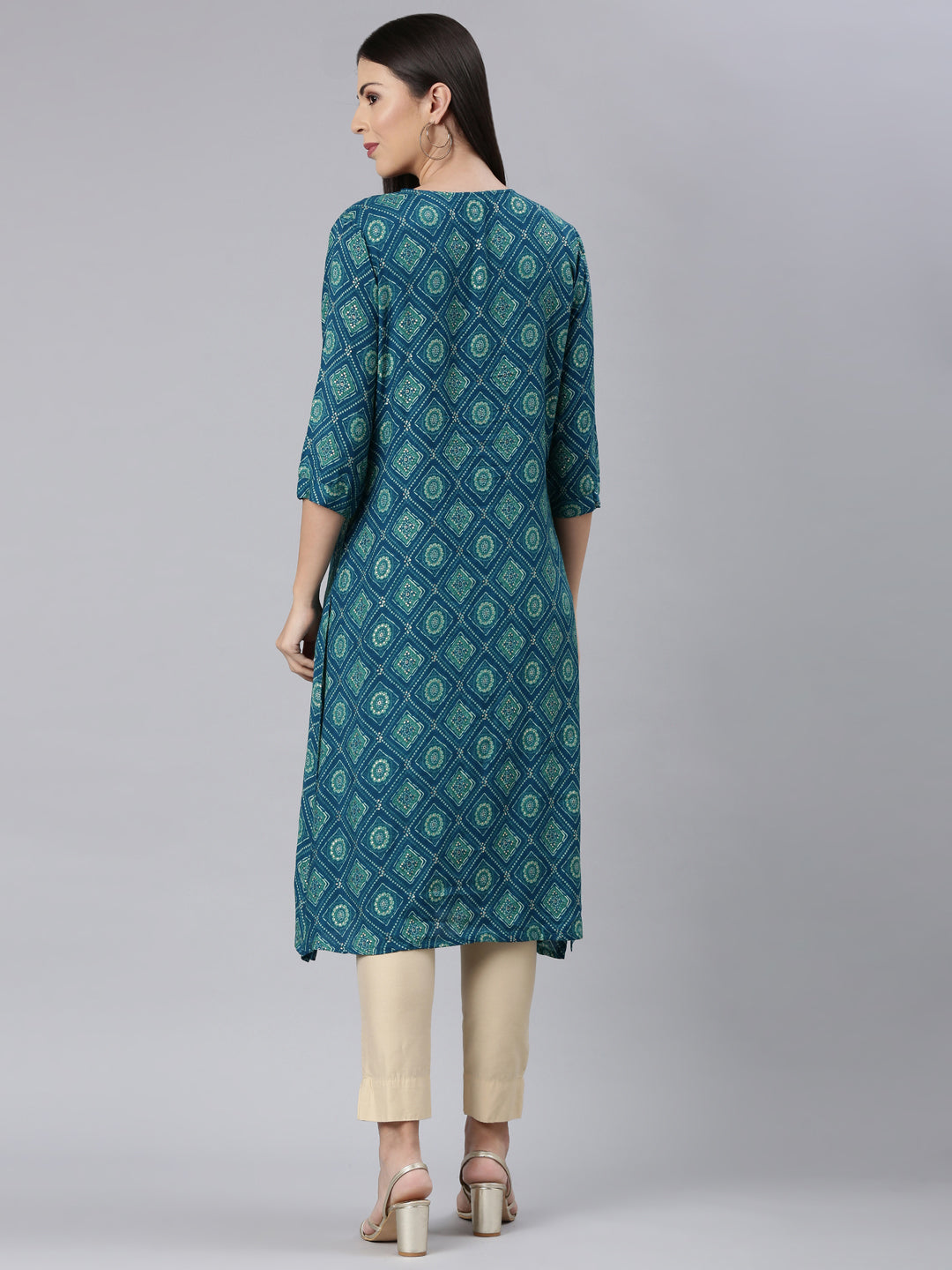 Neerus Blue Straight Casual Bandhani Straight Kurtas