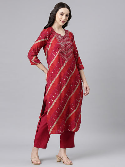 Neerus Pink Panelled Straight Kurta and Trousers