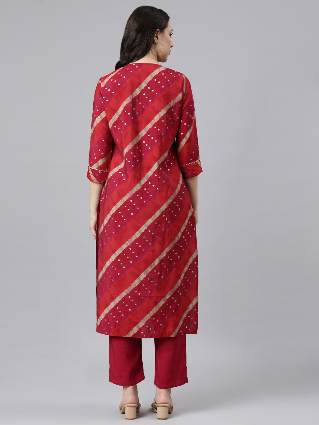 Neerus Pink Panelled Straight Kurta and Trousers