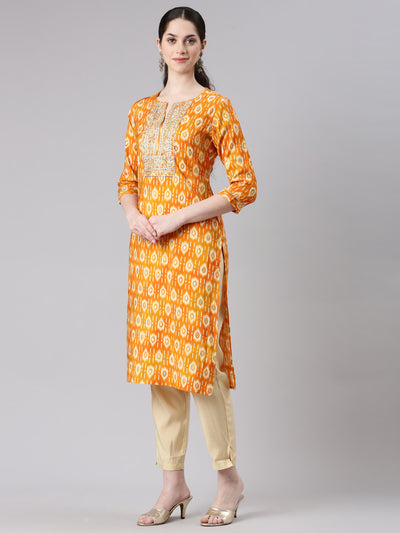 Neerus Women Mustard Straight Kurta and Trousers With Dupatta