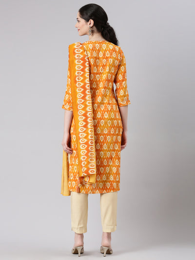 Neerus Women Mustard Straight Kurta and Trousers With Dupatta