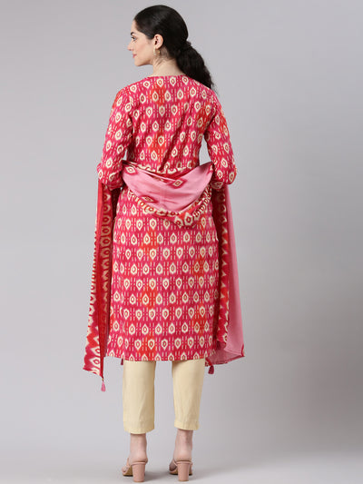 Neerus Women Pink Straight Kurta and Trousers With Dupatta