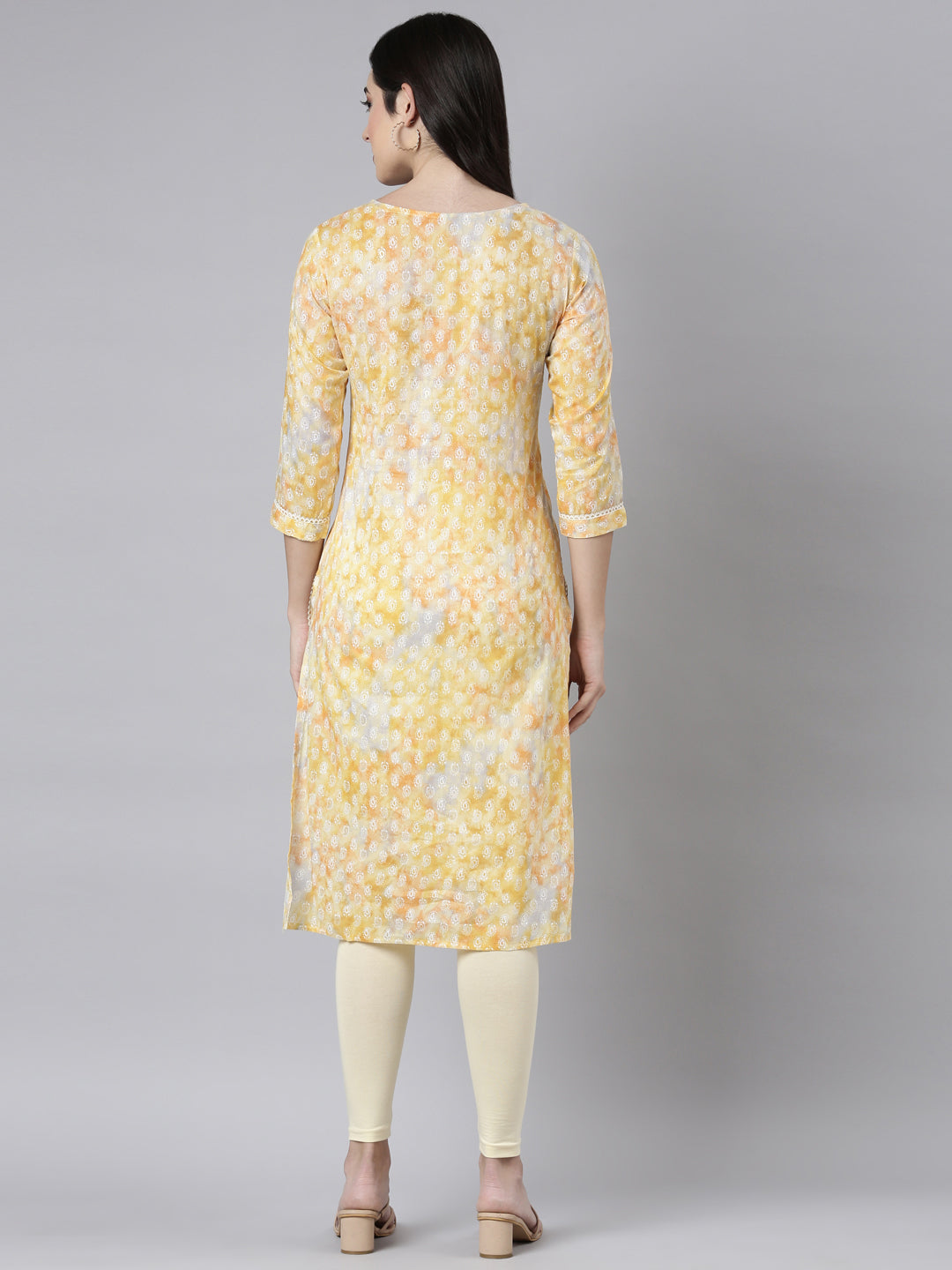 Neerus Yellow Regular Straight Paisley Kurtas