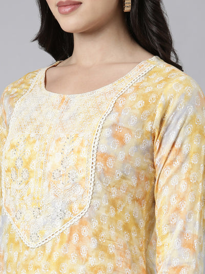 Neerus Yellow Regular Straight Paisley Kurtas