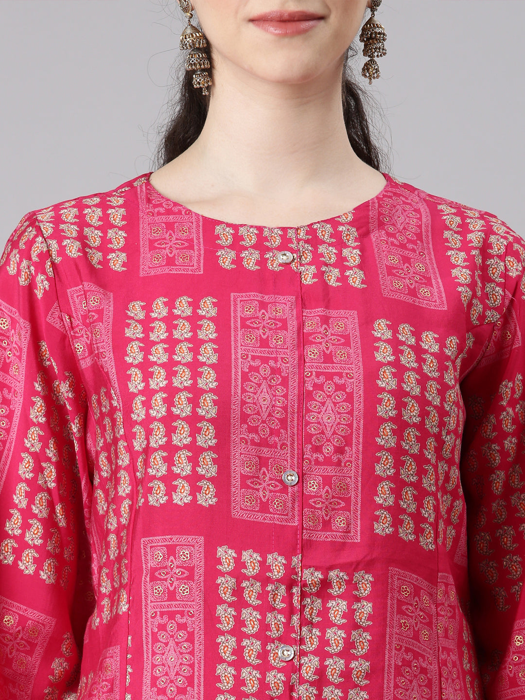 Neerus Women Magenta Straight Kurta and Trousers With Dupatta