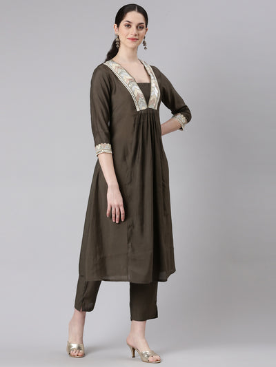 Neerus Women Grey Anarkali Kurta and Trousers