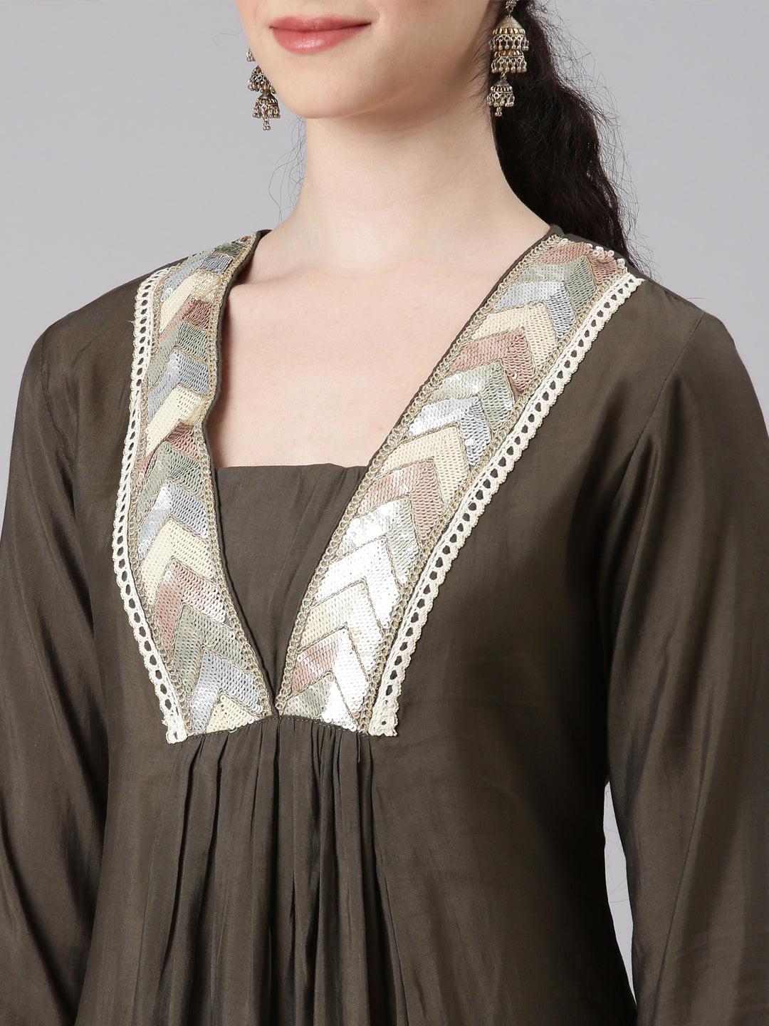 Neerus Women Grey Anarkali Kurta and Trousers