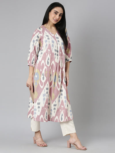 Neerus Pink Regular Straight Printed Kurta and Trousers