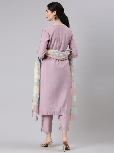 Neerus Women Purple Straight Kurta and Trousers With Dupatta