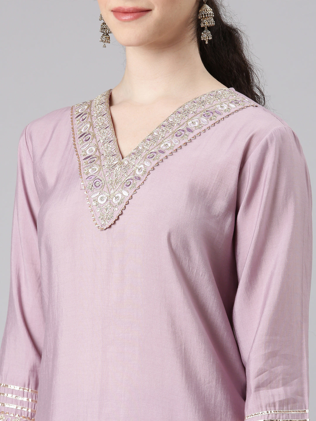 Neerus Women Purple Straight Kurta and Trousers With Dupatta