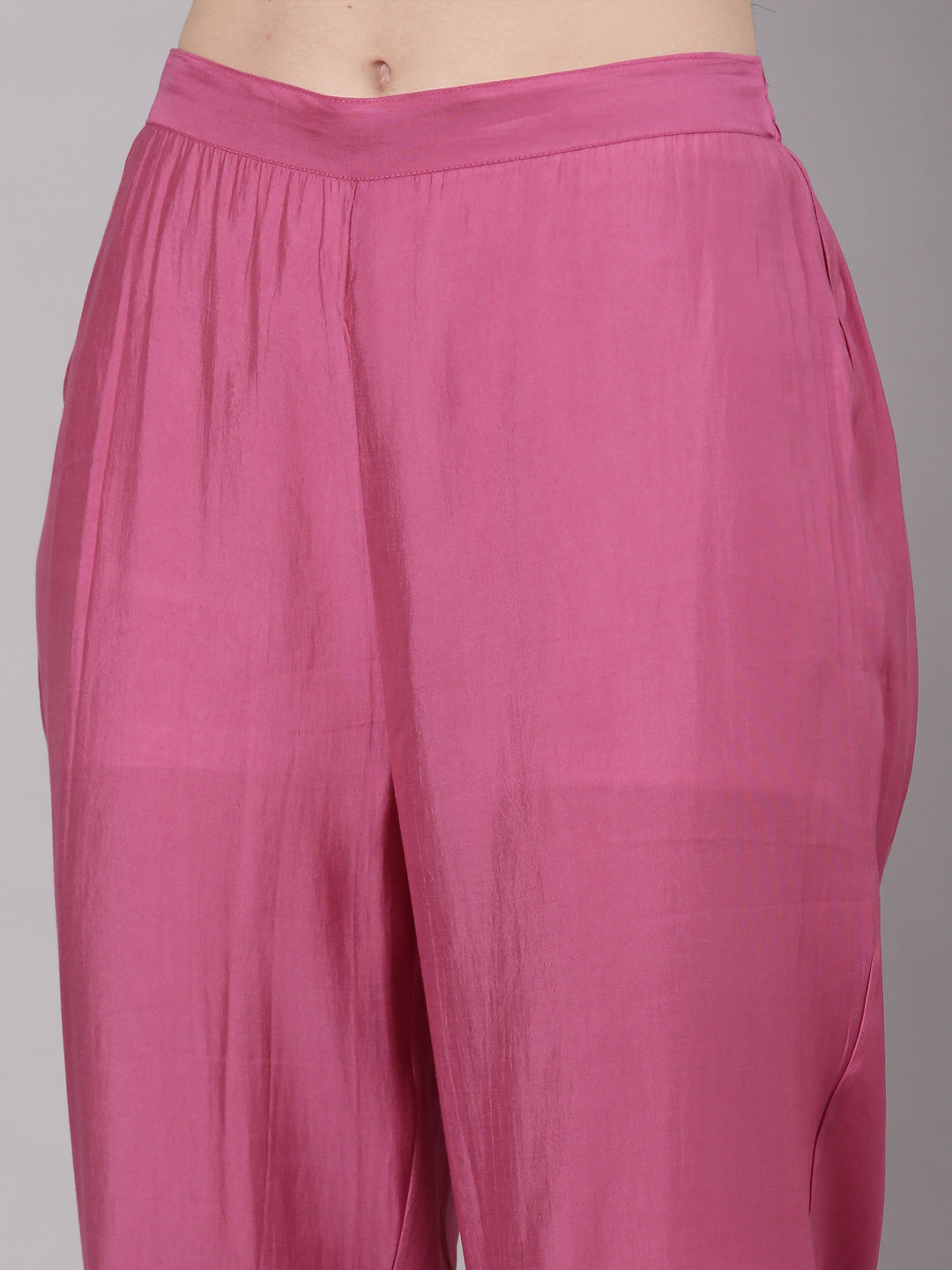 Neerus Pink Curved Casual Solid Kurta and Trouser