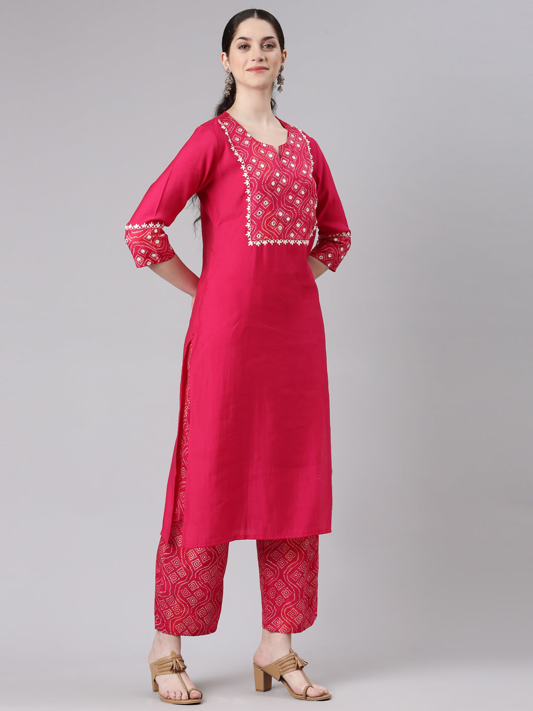 Neerus Women Pink Straight Kurta and Palazzos