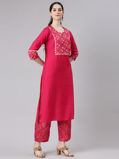 Neerus Women Pink Straight Kurta and Palazzos