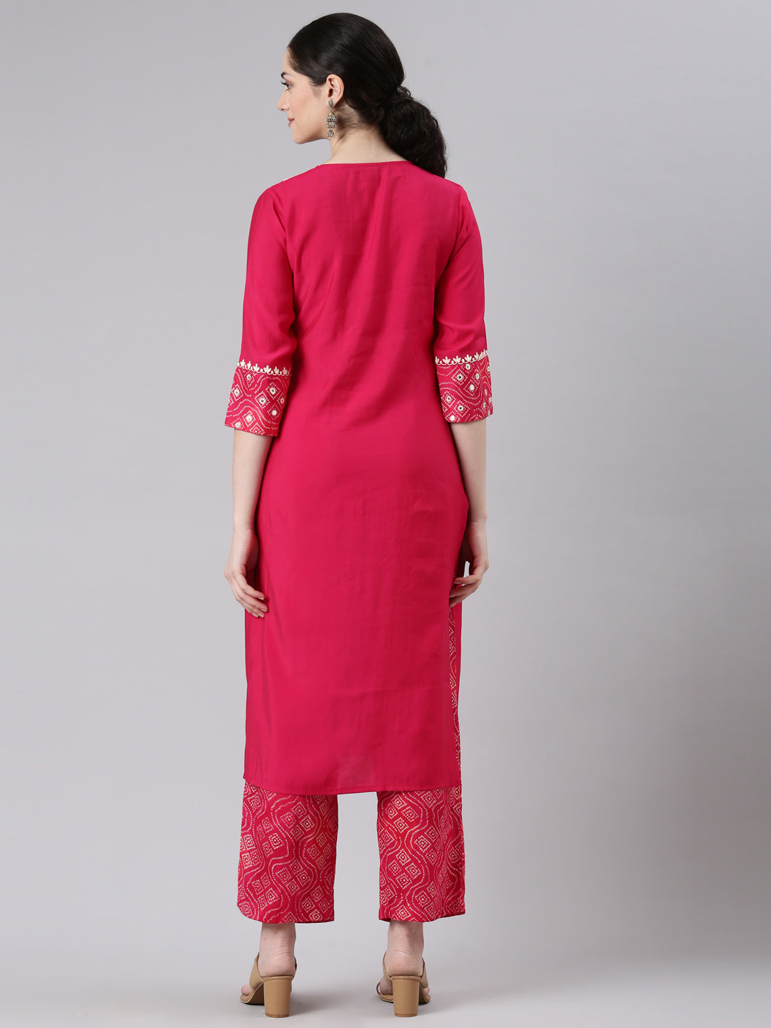 Neerus Women Pink Straight Kurta and Palazzos