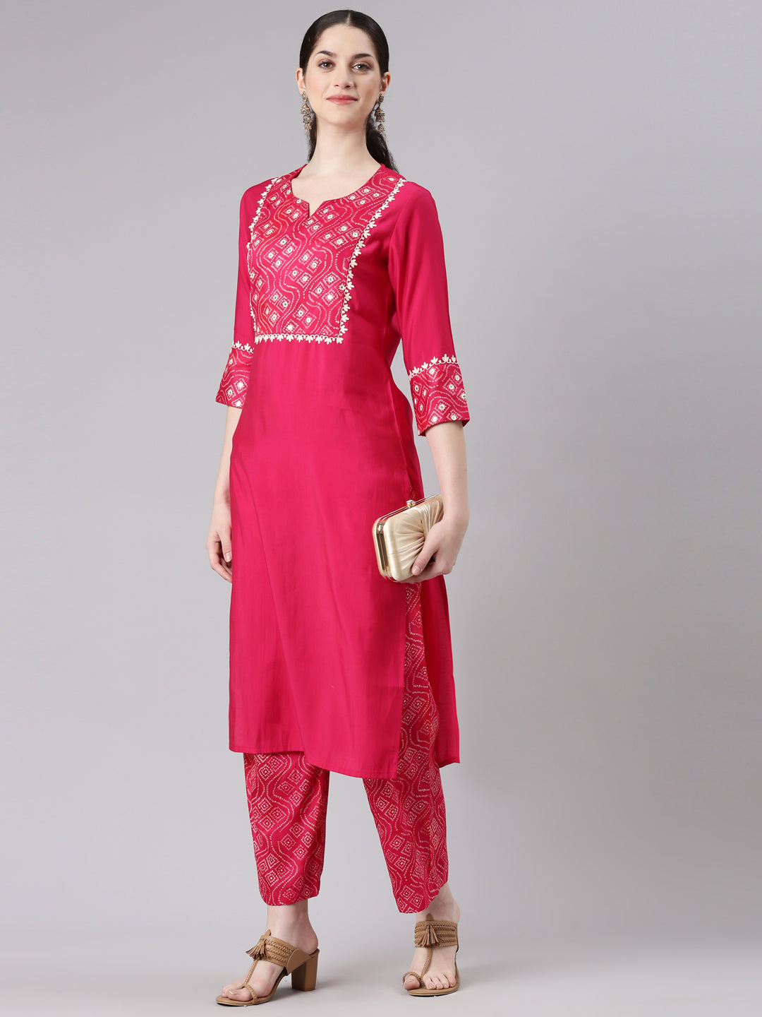 Neerus Women Pink Straight Kurta and Palazzos