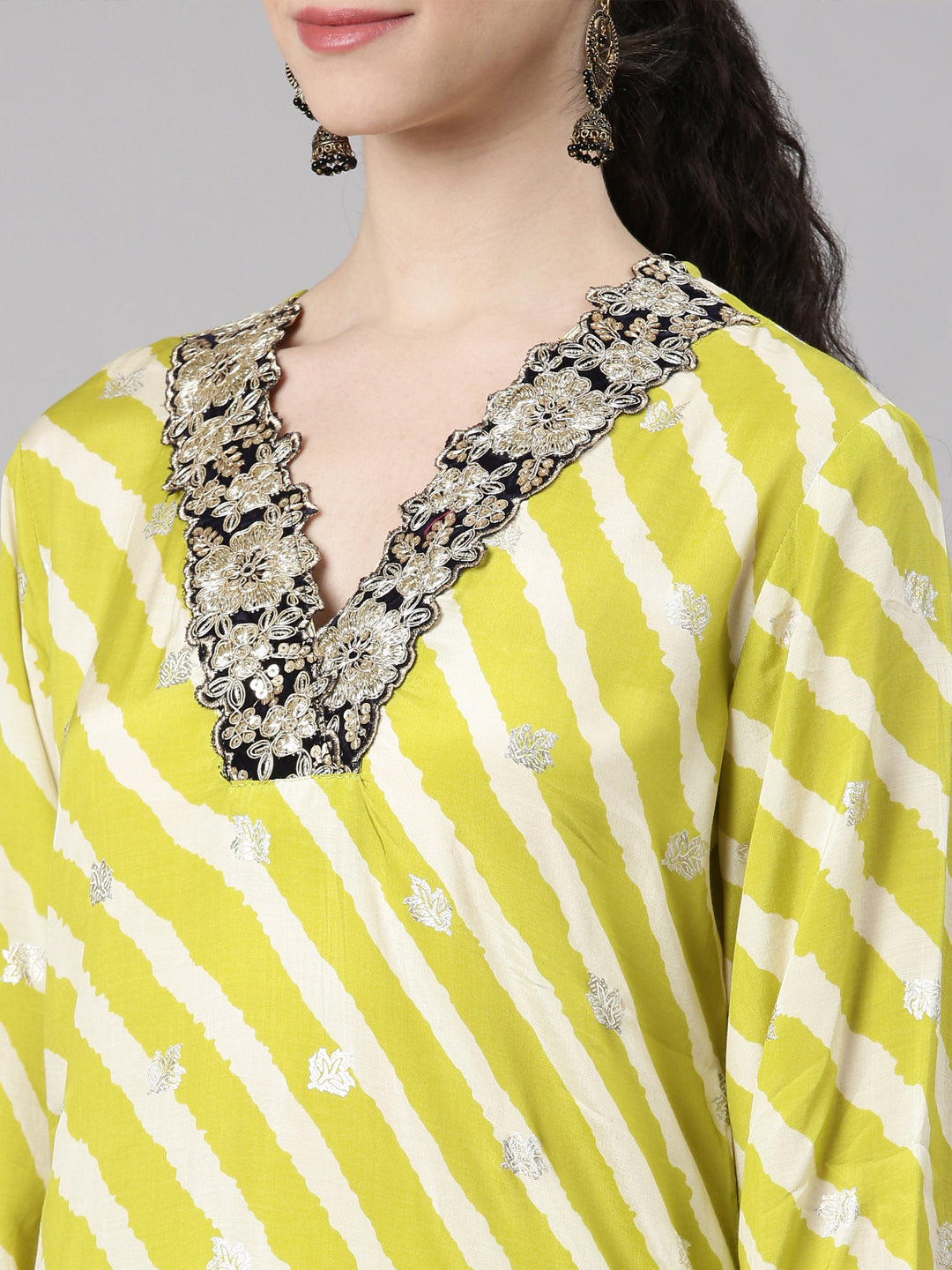 Neerus Yellow Straight Casual Leheriya Kurta and Plazzo