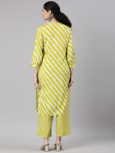 Neerus Yellow Straight Casual Leheriya Kurta and Plazzo