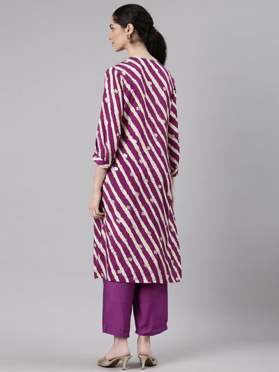 Neerus Purple Straight Casual Leheriya Kurta and Plazzo