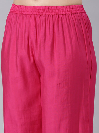 Neerus Pink Casual Solid Straight Kurta and Trouser