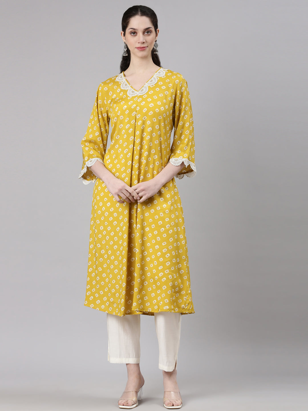 Neerus Yellow Straight Casual Kurta and Trouser