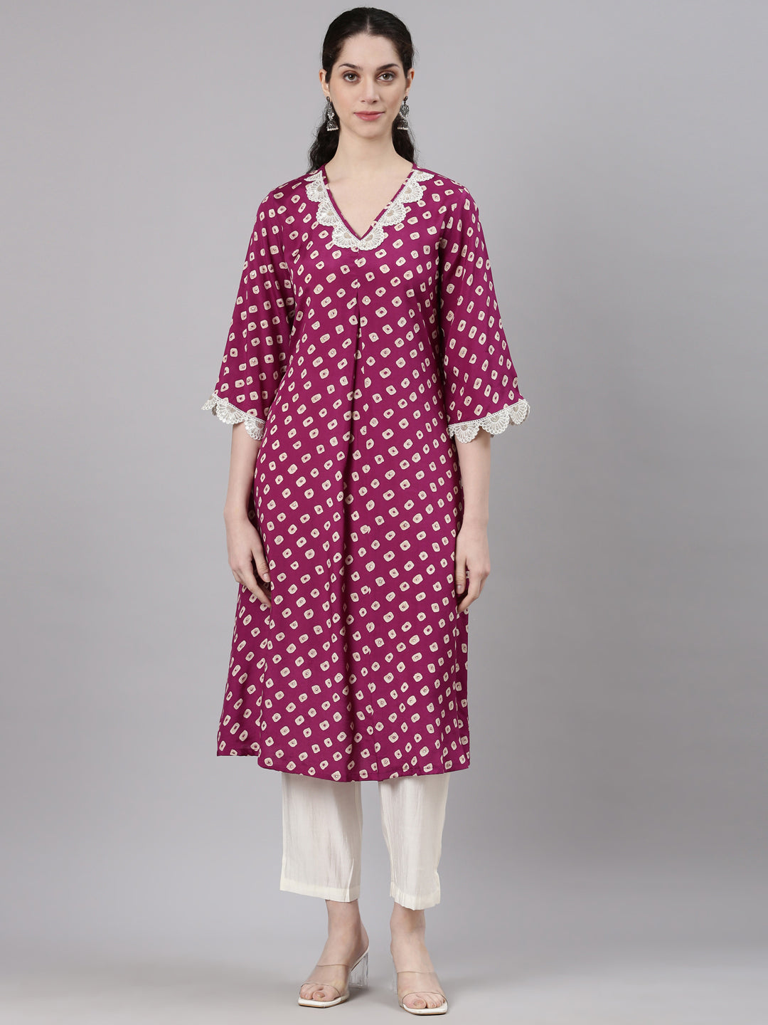 Neerus Purple Straight Casual Kurta and Trouser