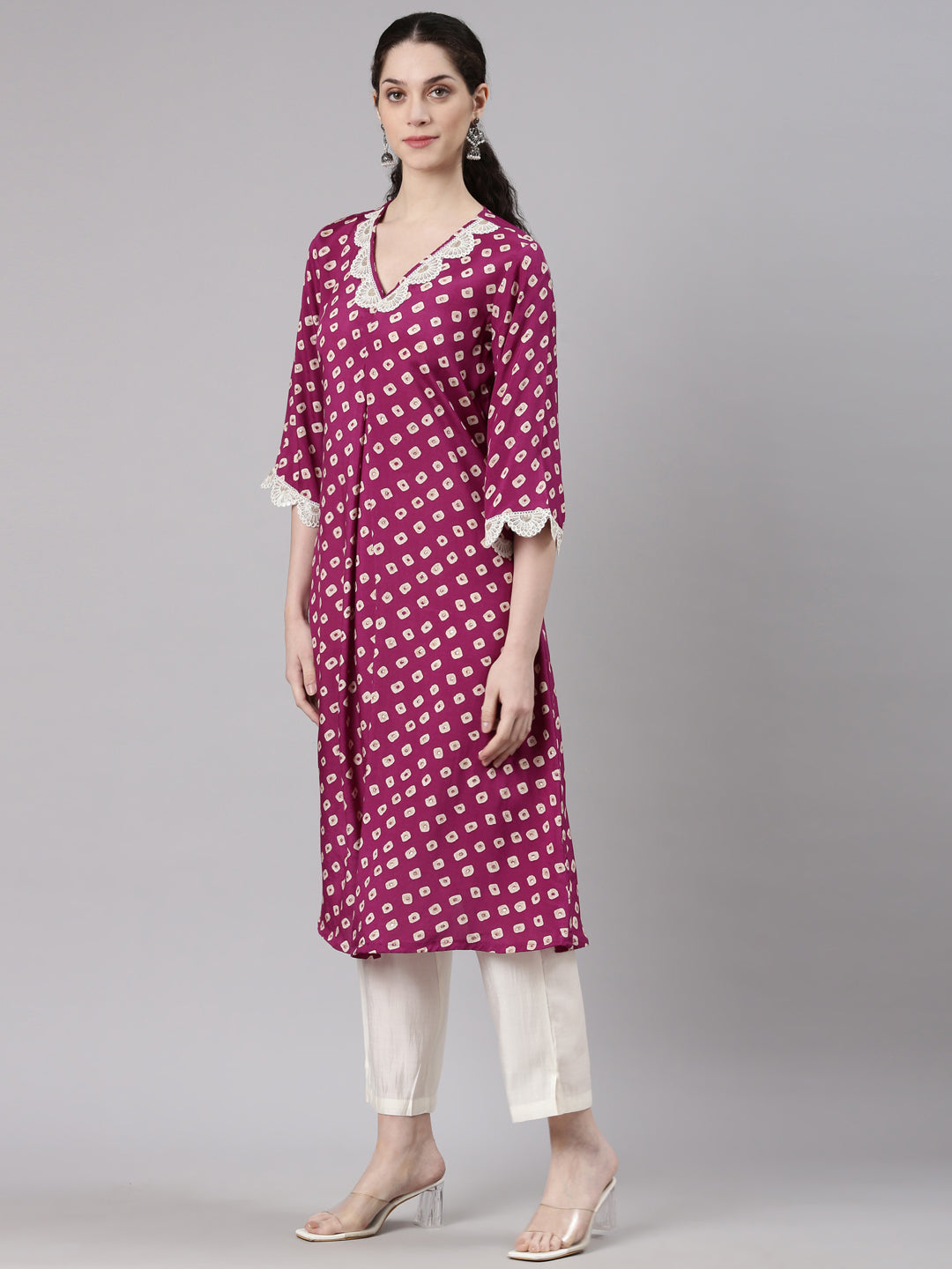 Neerus Purple Straight Casual Kurta and Trouser