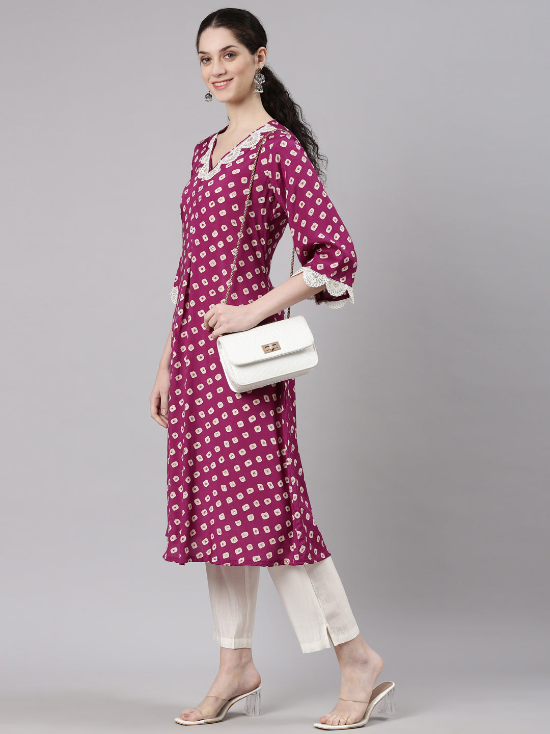 Neerus Purple Straight Casual Kurta and Trouser