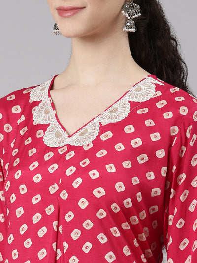 Neerus Pink Straight Casual Kurta and Trouser