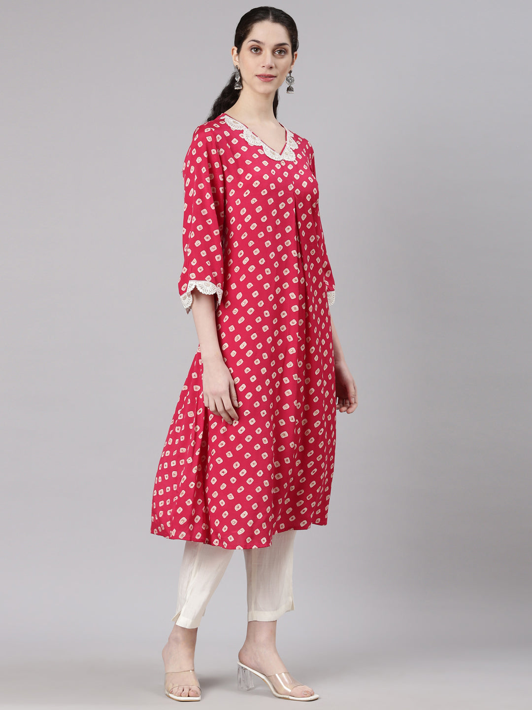 Neerus Pink Straight Casual Kurta and Trouser